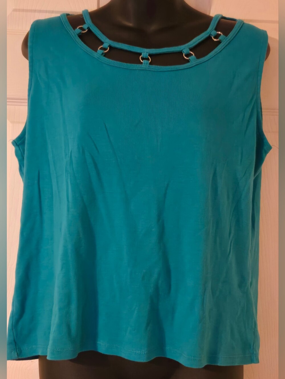 Rafaella Studio 100% Cotton Teal Green Tank Metal Ring Accents Petite XL